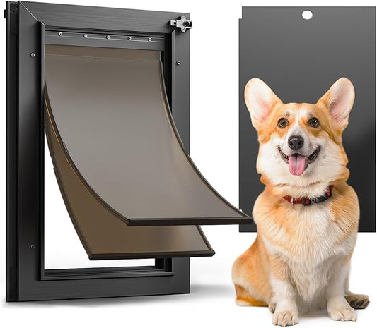 Dog Door for Door, Doggy Door Doggie Door, Medium Dog Door All Aluminum Black by HomePage
