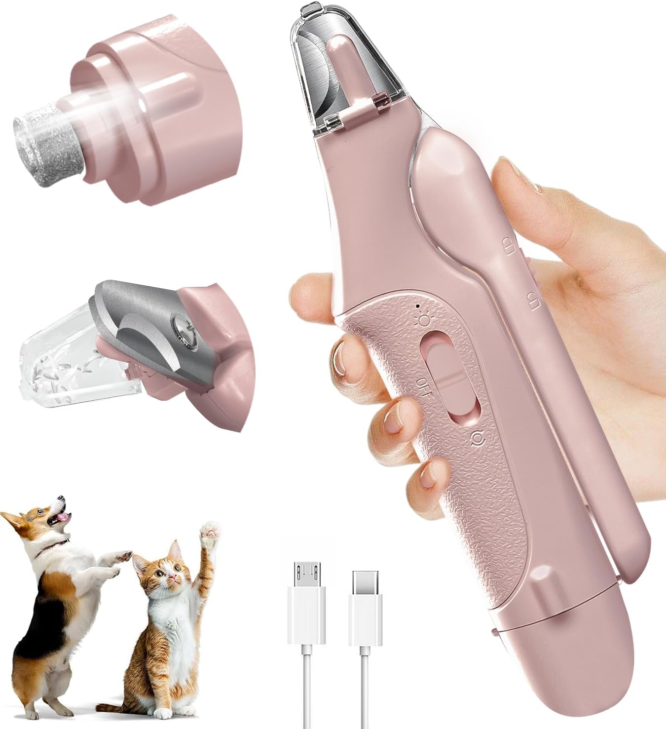 Dog Nail Clippers & Cat Nail Clipper with Catcher, 2 in 1 Dog Nail Trimmers & Grinder with Light for Large Small Dogs Cats,Silent Groom Pro Claw Trimmer, Rechargeable Dogs Nails Grinder Quiet