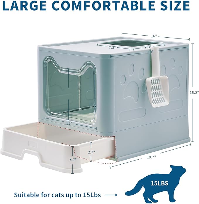 Medario Cat Litter Box with Litter Mat and Scoop, Large Covered Litter Box with - Image 4