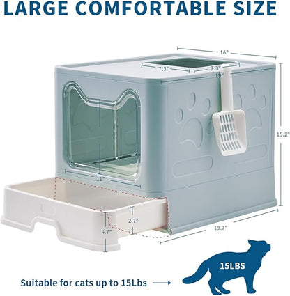Medario Cat Litter Box with Litter Mat and Scoop, Large Covered Litter Box with - Image 4