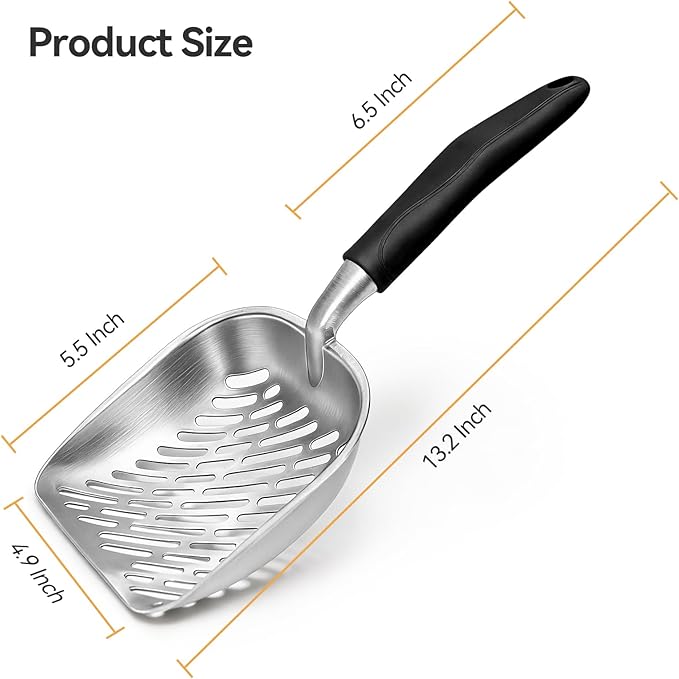 Cat Litter Scoop, Large Long Handle Kitty Metal Scooper, Heavy Duty Aluminum - Image 2