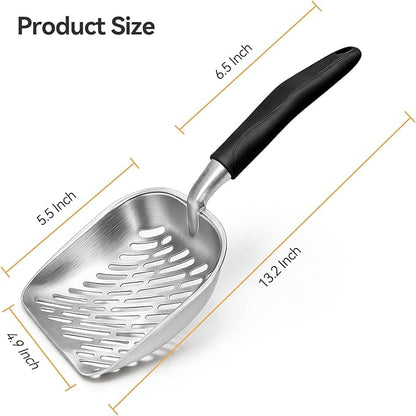 Cat Litter Scoop, Large Long Handle Kitty Metal Scooper, Heavy Duty Aluminum - Image 2