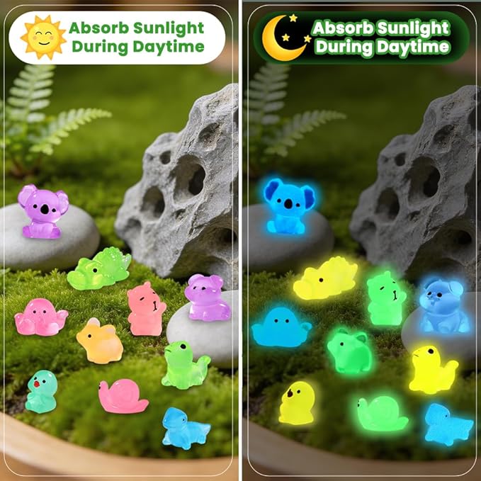 DIYDEC 184PCS Luminous Mini Resin Animals, Miniatures Figures Glow in The Dark - Image 5