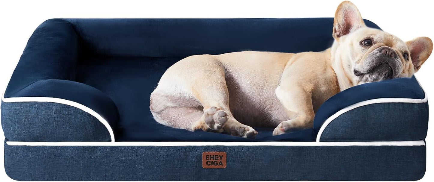EHEYCIGA Orthopedic Dog Bed for Medium Dogs, Waterproof Memory Foam Medium Dog Beds with Sides, Non-Slip Bottom and Egg-Crate Foam Pet Couch Bed with Washable Removable Cover, Navy