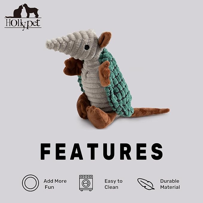 Hollypet Plush Dog Squeaky Toy Stuffed Armadillo Animal Pet Puppy Chew Toys - Image 6