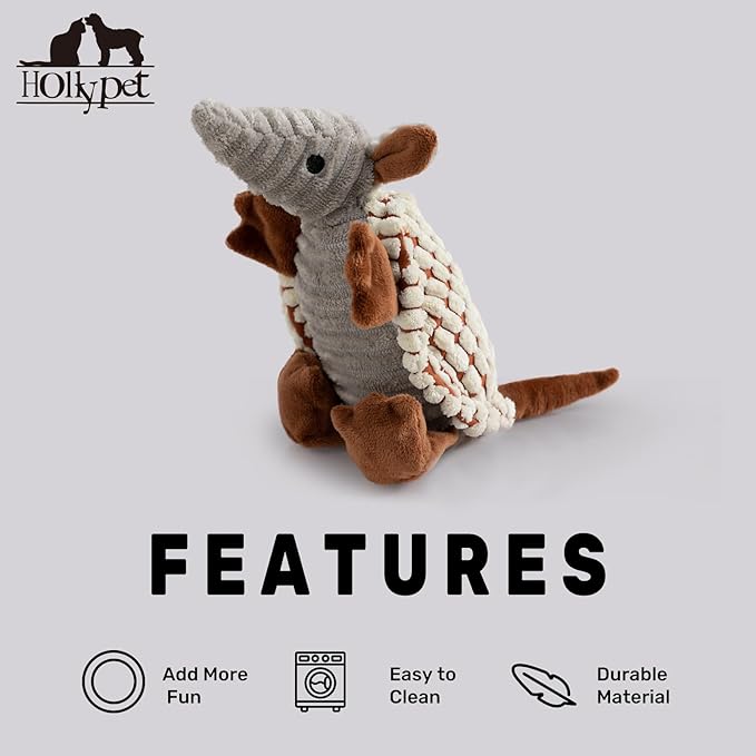 Hollypet Plush Dog Squeaky Toy Stuffed Armadillo Animal Pet Puppy Chew Toys - Image 6