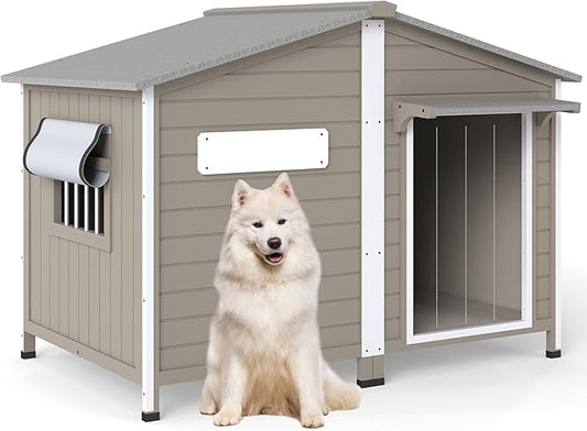 PetsCosset 55.1" L Large Dog House Outdoor & Indoor, Fir Wood Dog Kennel by PETSCOSSET