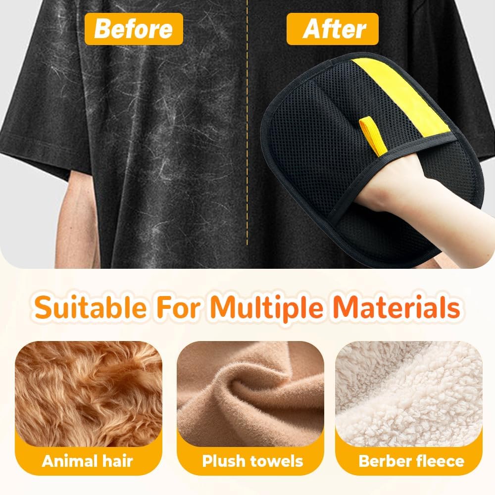 2025 Upgrade Pet Hair Remover Gloves, Reusable Cat Dog Grooming Gloves Pet Hair Remover Electrostatic Gloves, Premium Efficient Pet Hands on for Dogs, Cats & Horses with Long and Short Hair Fur (3)