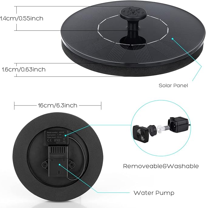 Mademax Solar Bird Bath Fountains, Upgrade 1.4W Solar Fountain Pump - Image 6
