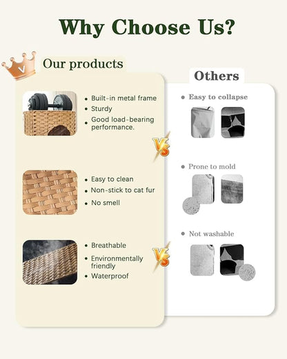 SETVSON Cat House for Indoor Cat, Small Cat Houses Handwoven PE Rattan Kitten - Image 4