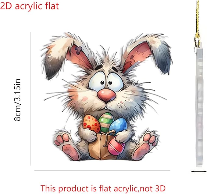 8 Pcs Easter Hanging Ornaments for Tree 2D Acrylic Cartoon Bunny - Image 7