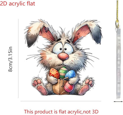 8 Pcs Easter Hanging Ornaments for Tree 2D Acrylic Cartoon Bunny - Image 7