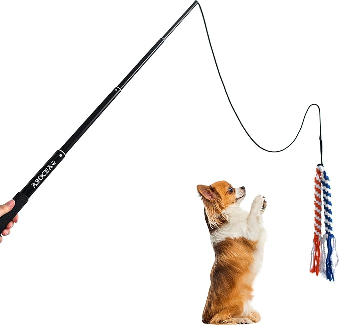 ASOCEA Dog Extendable Teaser Wand Pet Flirt Stick Pole Puppy Chasing Tail - Image 6