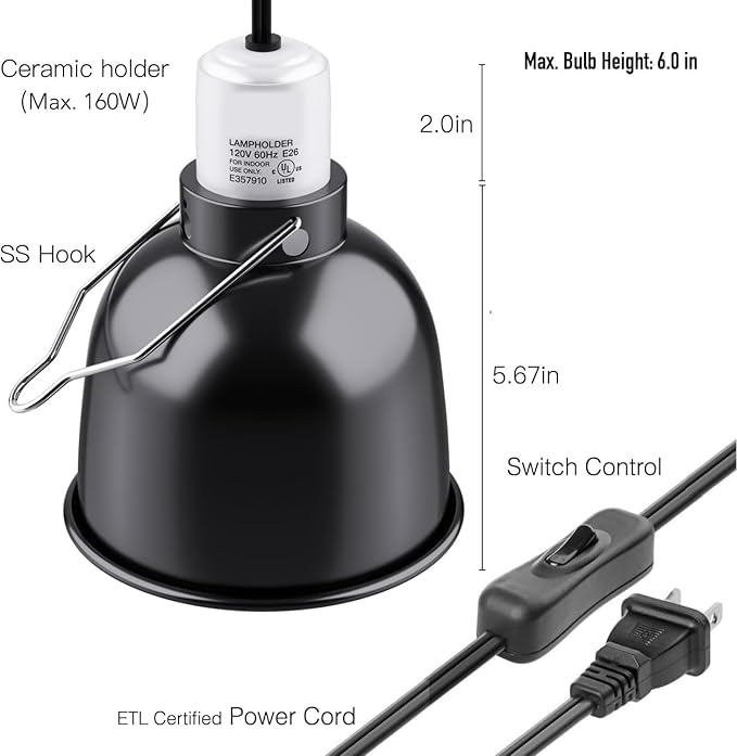 MRREPTILE Reptile Light Fixture – 5.5'' Deep Dome Lamp - Image 4
