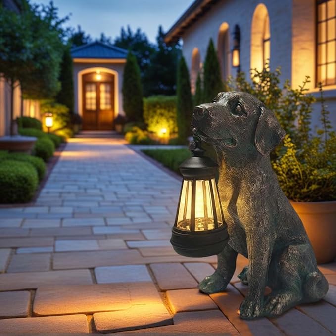Dog Statue with Solar Lantern - Image 2