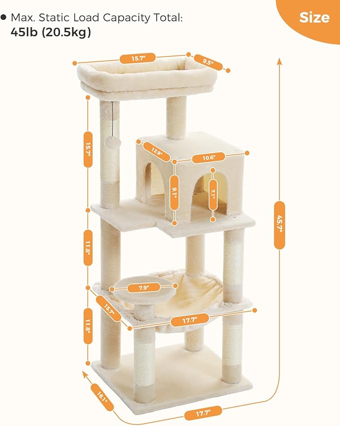 MUTTROS Cat Tree for Indoor Cats, 45.7" Multi-Level Cat Tower - Image 7