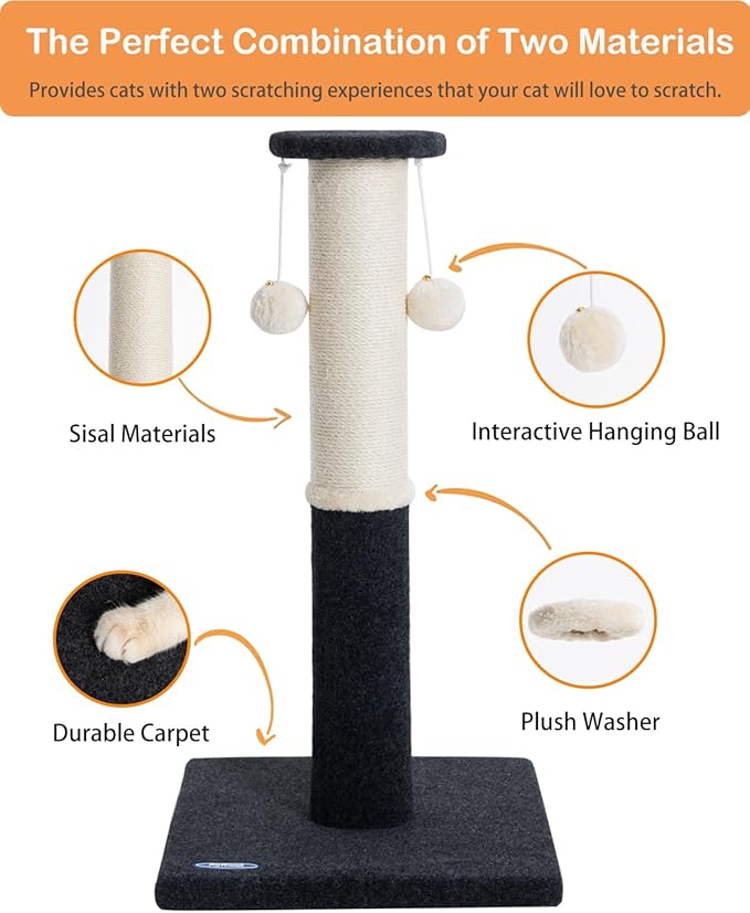 34-Inch Tall Cat Scratching Post, Komicoll Large Scratch Post, Sisal Cat - Image 3