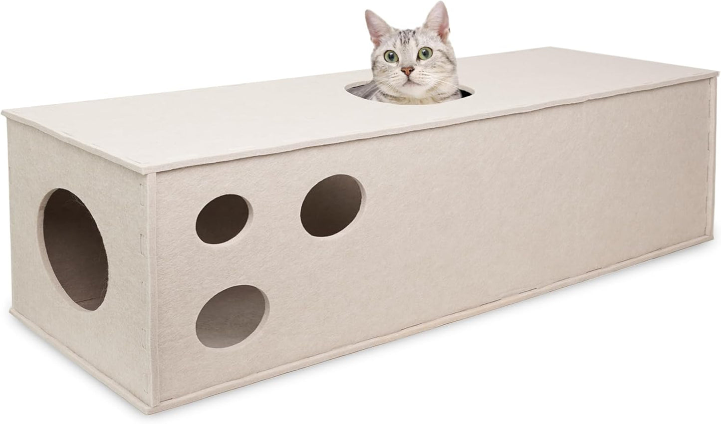 PETKARAY Cat Tunnel, Original Cat Hideaway Cave for Indoor Cats, Large Kitten Play Tubes and Tunnels, Soft Felt Cat Toy with Interactive Peek Hole