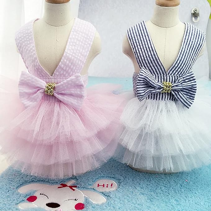 Dog Dresses, Fashion Pet Dog Clothes, Striped Mesh Puppy Dogs Princess Dresses - Image 9