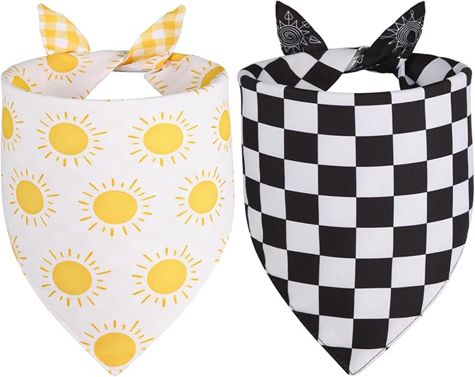 Summer Dog Bandanas Yellow Black Small 2PCS, Spring Scarf, Durable Triangle by Unknown