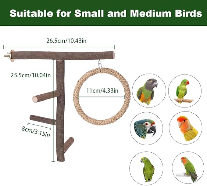 Bird Branch Perch Swing Toys, Natural Wood Parrot Cage Accessories - Image 3