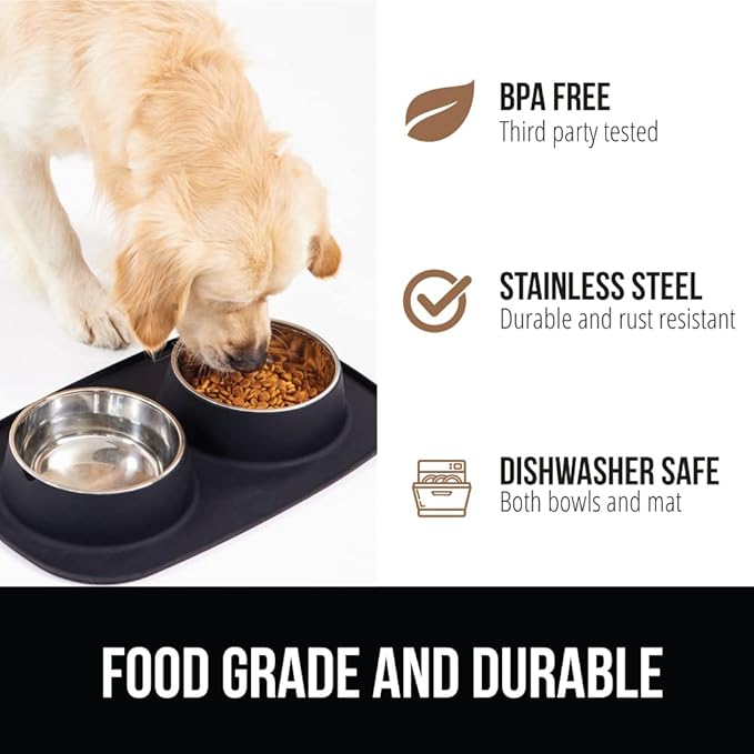 GORILLA GRIP Feeding Mat Bowl Set, 4 Cup 100% Waterproof BPA Free Silicone Base - Image 5