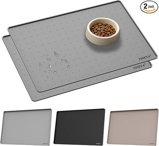 YINEYA 2 Pack Silicone Dog & Cat Food Mat Waterproof 18" x 12", Raised Edge Dog by YINEYA