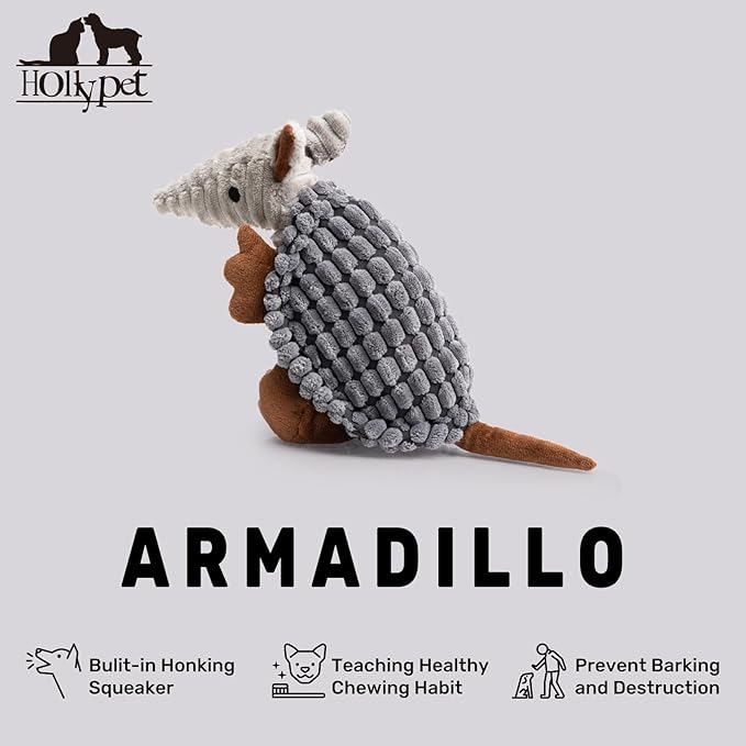 Hollypet Plush Dog Squeaky Toy Stuffed Armadillo Animal Pet Puppy Chew Toys - Image 4