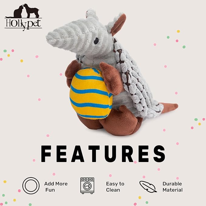 Hollypet Plush Dog Squeaky Toy Stuffed Armadillo Animal Pet Puppy Chew Toys - Image 6
