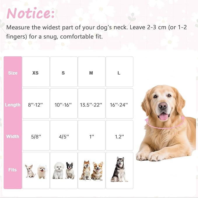 Dog Collar with White Floral Patterns, Spring Summer Collection Pink Dog Collar - Image 2