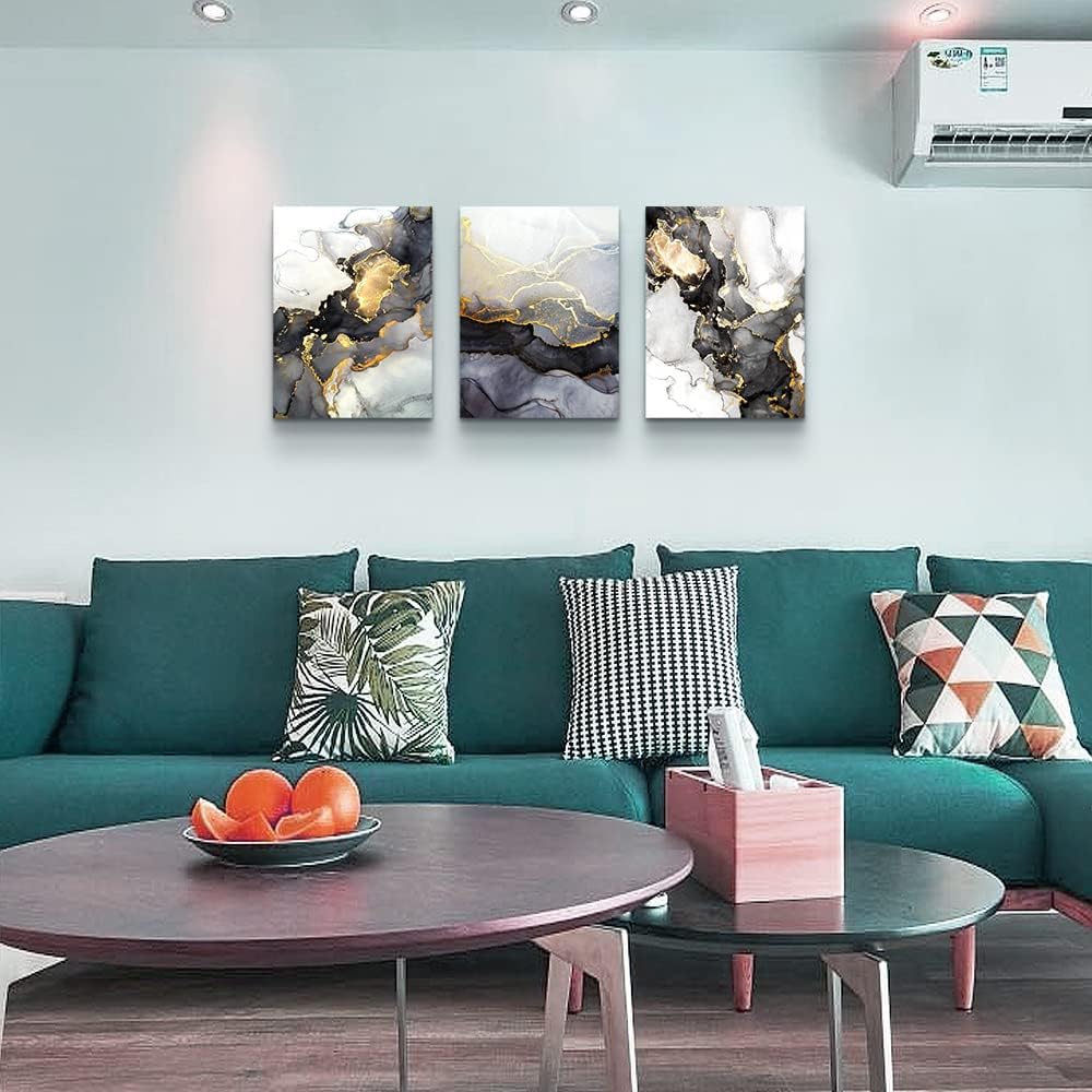 AHUASJART Abstract Canvas Wall Art For Living Room Boho Decor Bedroom Fashion Decors Office Ink Paintings 3 Pcs Framed Pictures Artwork Bathroom Home 16x24''