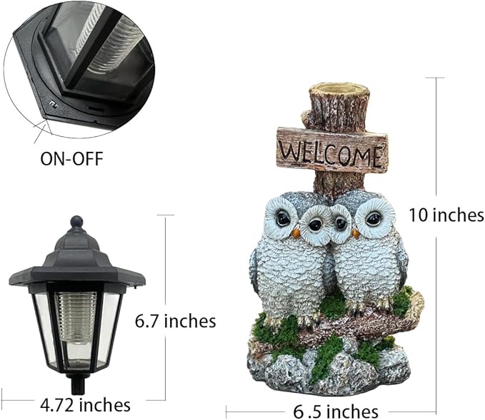 Outdoor Garden Owl Statue with Solar Lights, Owl Figure with Welcoming Sign - Image 4