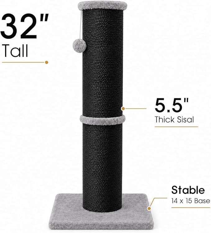 PAWSCRAT Cat Scratching Post 32 Inch High, 5.5 Inch Large Diameter Natural - Image 2