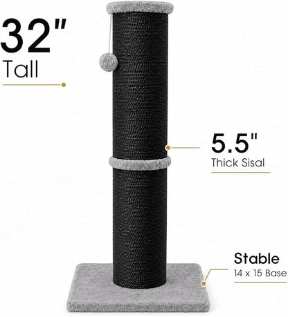 PAWSCRAT Cat Scratching Post 32 Inch High, 5.5 Inch Large Diameter Natural - Image 2