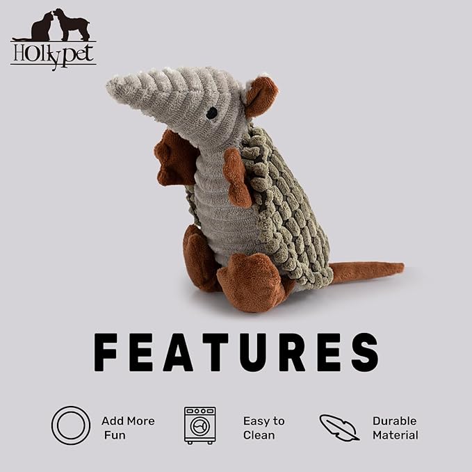 Hollypet Plush Dog Squeaky Toy Stuffed Armadillo Animal Pet Puppy Chew Toys - Image 6