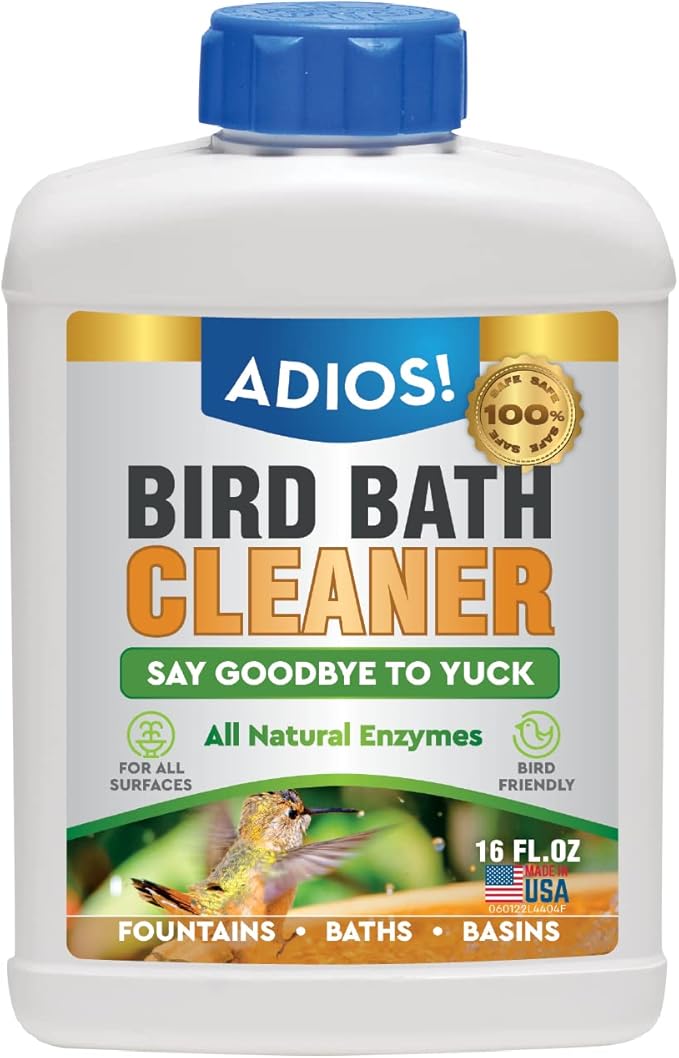 ADIOS! Bird Bath Cleaner for Outdoor Fountains and Bowls, Safely Cleans Metal by Adios