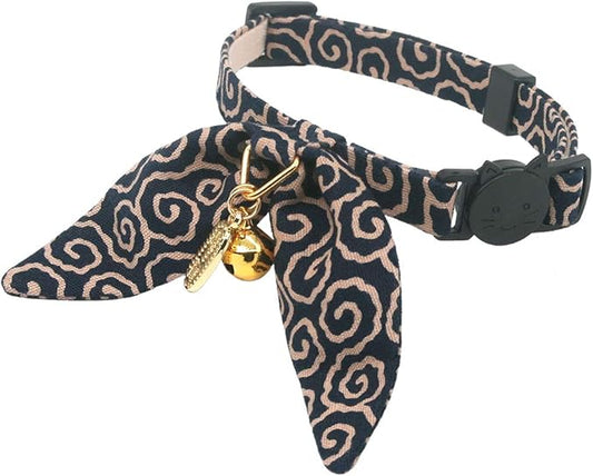 Bunny Ears Cat Collar, Japan Lucky ‘開三運’ Charm. Safety Breakaway Bowtie Kitten by PetSoKoo
