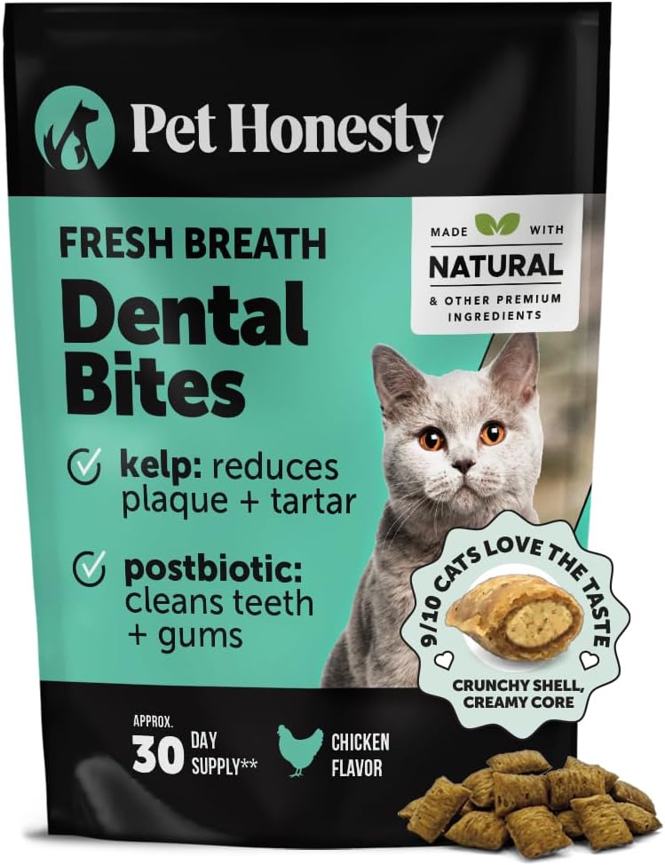 Fresh Dental Bites for Cats - Crunchy & Creamy Cat Dental Treats for Fresh Breath, Plaque + Tartar Control, Cleans Teeth + Gums, Daily Cat Oral Care (30 Day Supply)