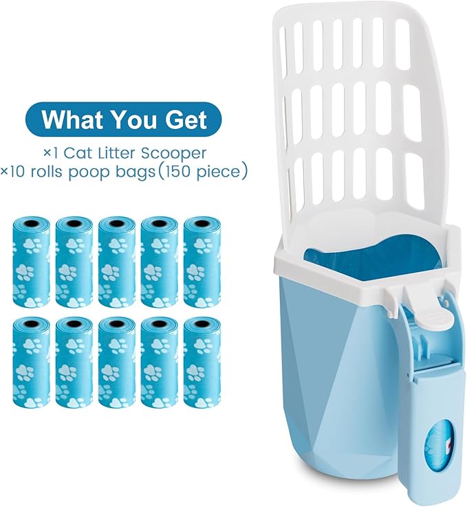 Cat Litter Scooper with Holder Kitty Litter Scoop with Waste Can and 150 Refill - Image 6