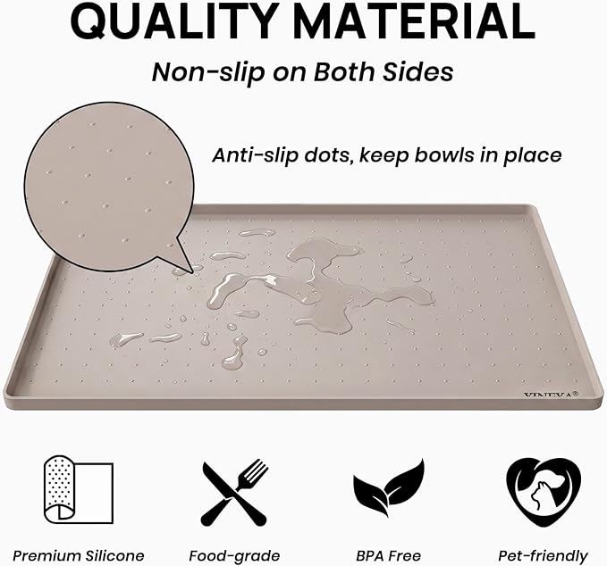 YINEYA Silicone Dog & Cat Food Mat Waterproof 22" x 14", Raised Edge Dog Bowl - Image 4