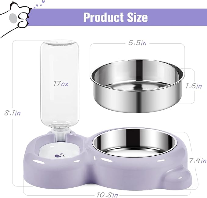 Double Dog Cat Bowls, Cat Food and Water Bowl Set - Image 5