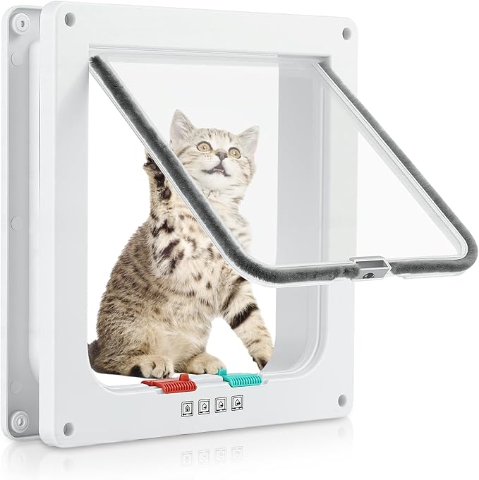 Cat Door for Interior Exterior Door, 4-Way Locking Flap for Cats & Dogs by Mkobon