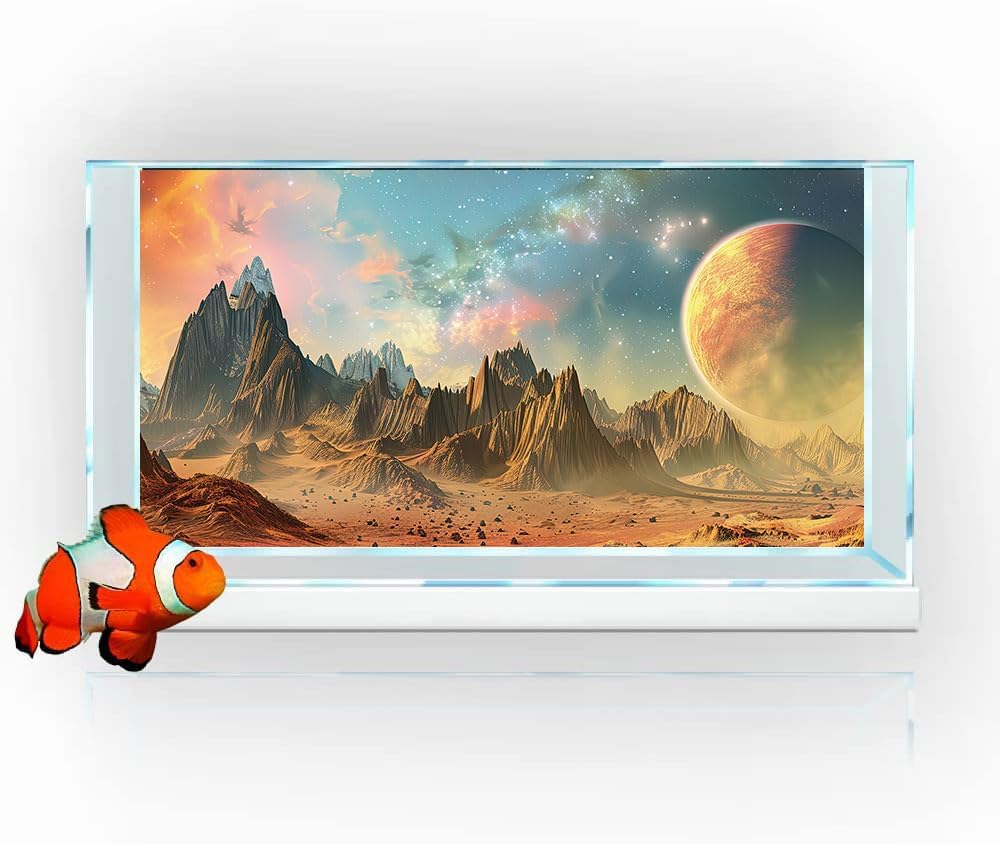 Cosmic Aquarium Background,Cool Galaxy Parallel Space Themed Fish Tank Background, Tropical Desert Terrarium Background 30X18IN with 8 EVA Double-Sided Tape