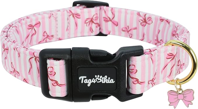 Dog Collar with Bows Patterns, Spring Summer Collection Pink Dog Collar with by Unknown