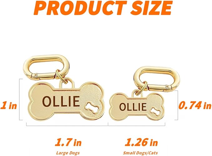 Dogs ID Tags Personalized Front and Back Engraving Brass Bone Shape Small.. - Image 6
