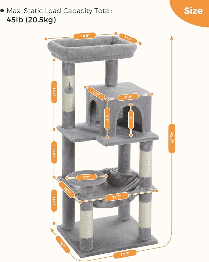 MUTTROS Cat Tree for Indoor Cats, 45.7" Multi-Level Cat Tower - Image 6
