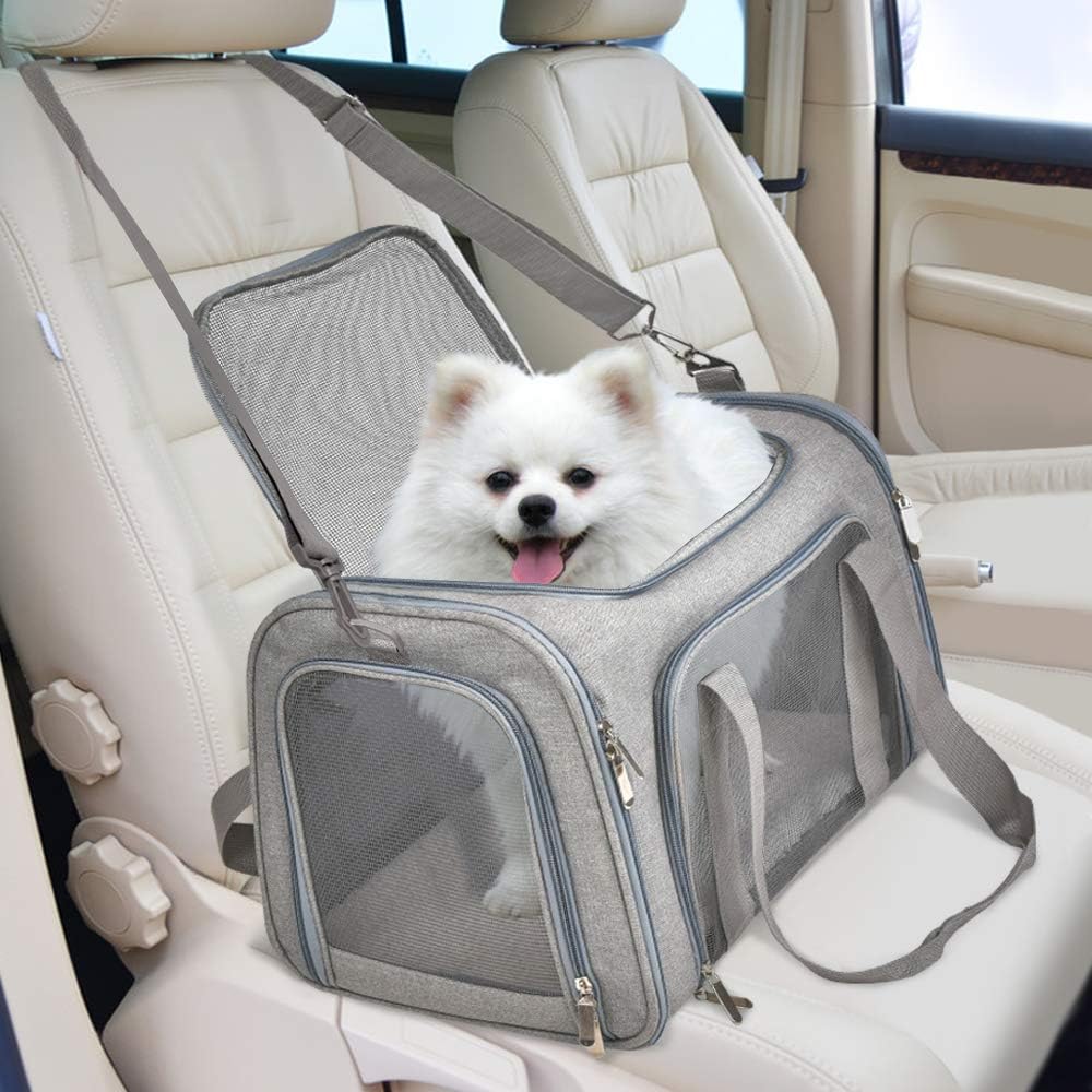 Large Dog Cat Carriers Puppies up to 25Lbs, Big Dog Carrier Soft Sided, Collapsible Travel Puppy Carrier - Large - Grey