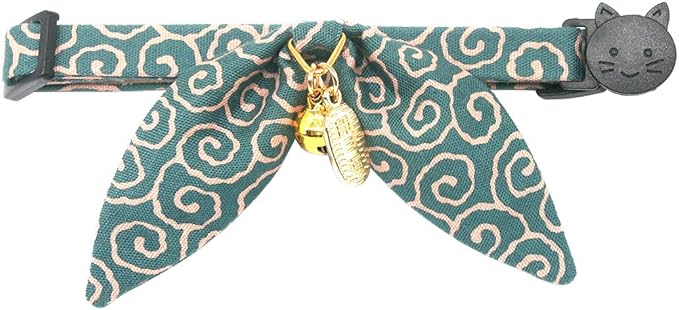 Bunny Ears Cat Collar, Japan Lucky ‘開三運’ Charm. Safety Breakaway Bowtie Kitten - Image 3