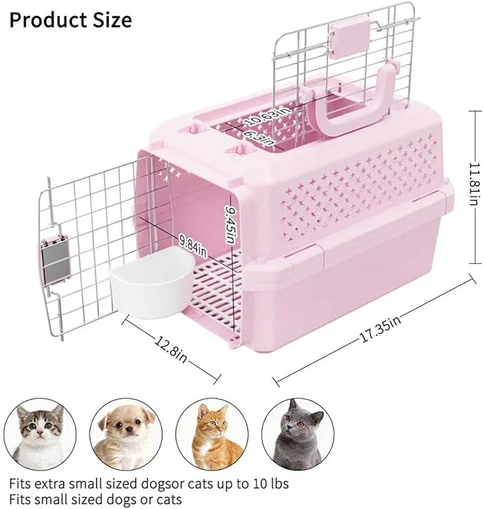 RIZZARI Small Hard Sided Pet Carrier, Ventilated Plastic Travel Crate - Image 2