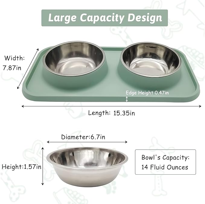 BNOSDM Double Dog Food Bowls Stainless Steel Dog Food and Water Bowls - Image 2